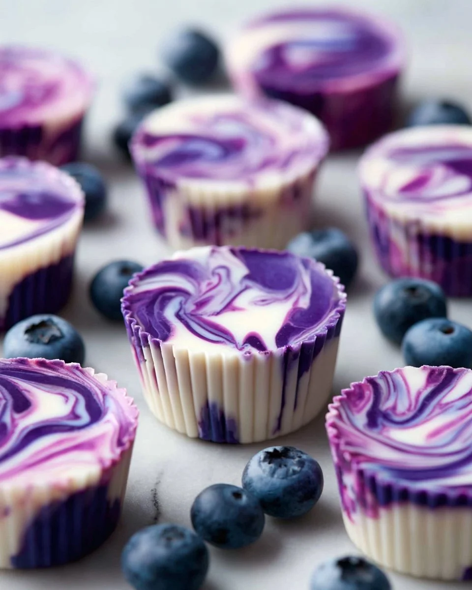 Blueberry Swirl Yogurt Bites with vibrant colors and creamy texture