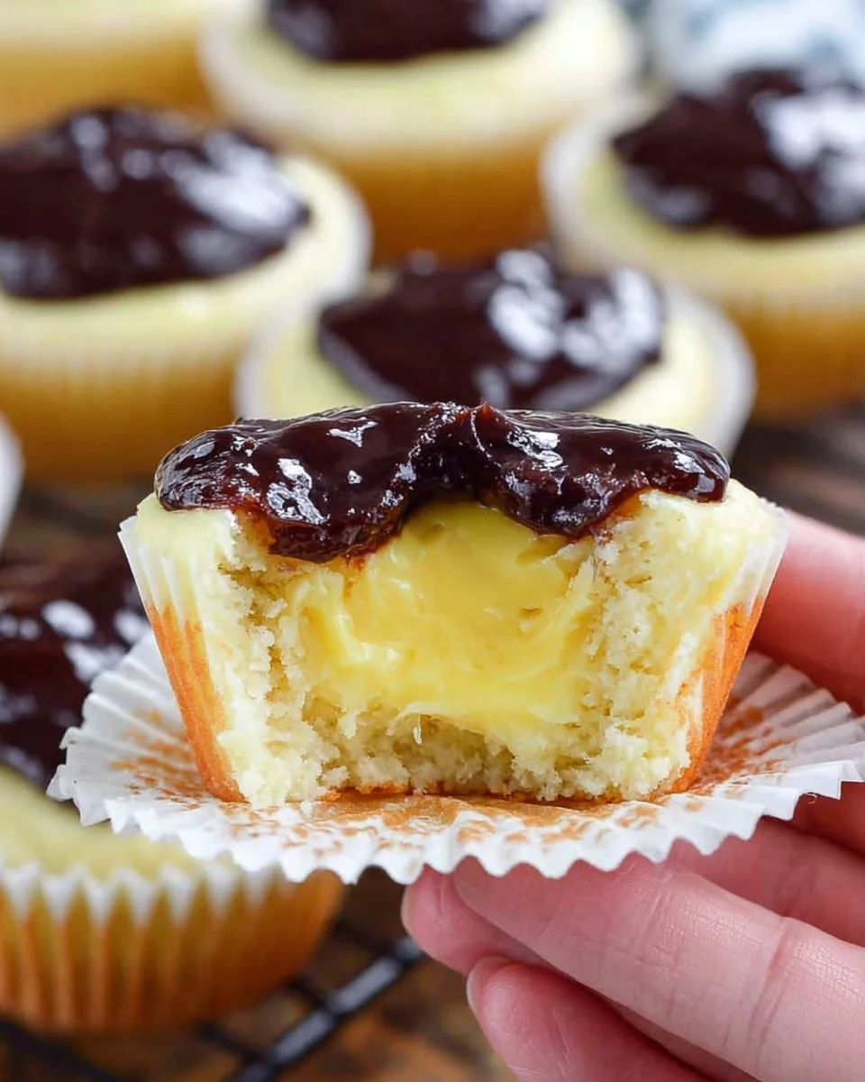 Delicious homemade Boston Cream Cupcakes with creamy filling and chocolate glaze.