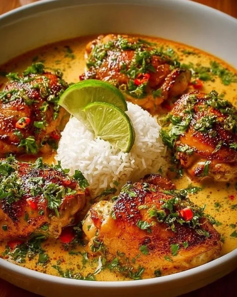 Delicious Brazilian Coconut Chicken served with herbs and spices