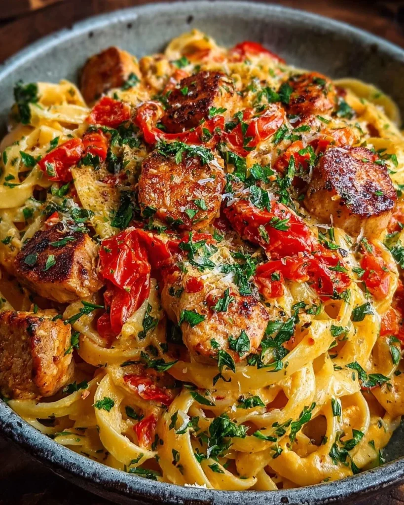 Delicious Cajun Chicken Pasta in a creamy sauce, perfect for family dinners.