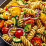 Colorful California Pasta Salad loaded with fresh vegetables and flavors