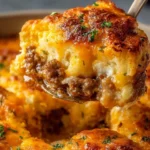Cheddar Bay Ground Beef Cobbler served in a dish with a golden crust