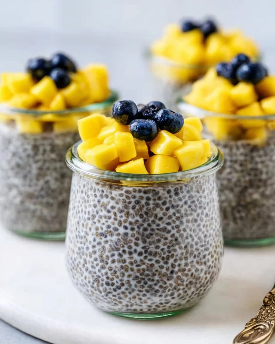 Delicious chia seed pudding topped with fresh fruits and nuts