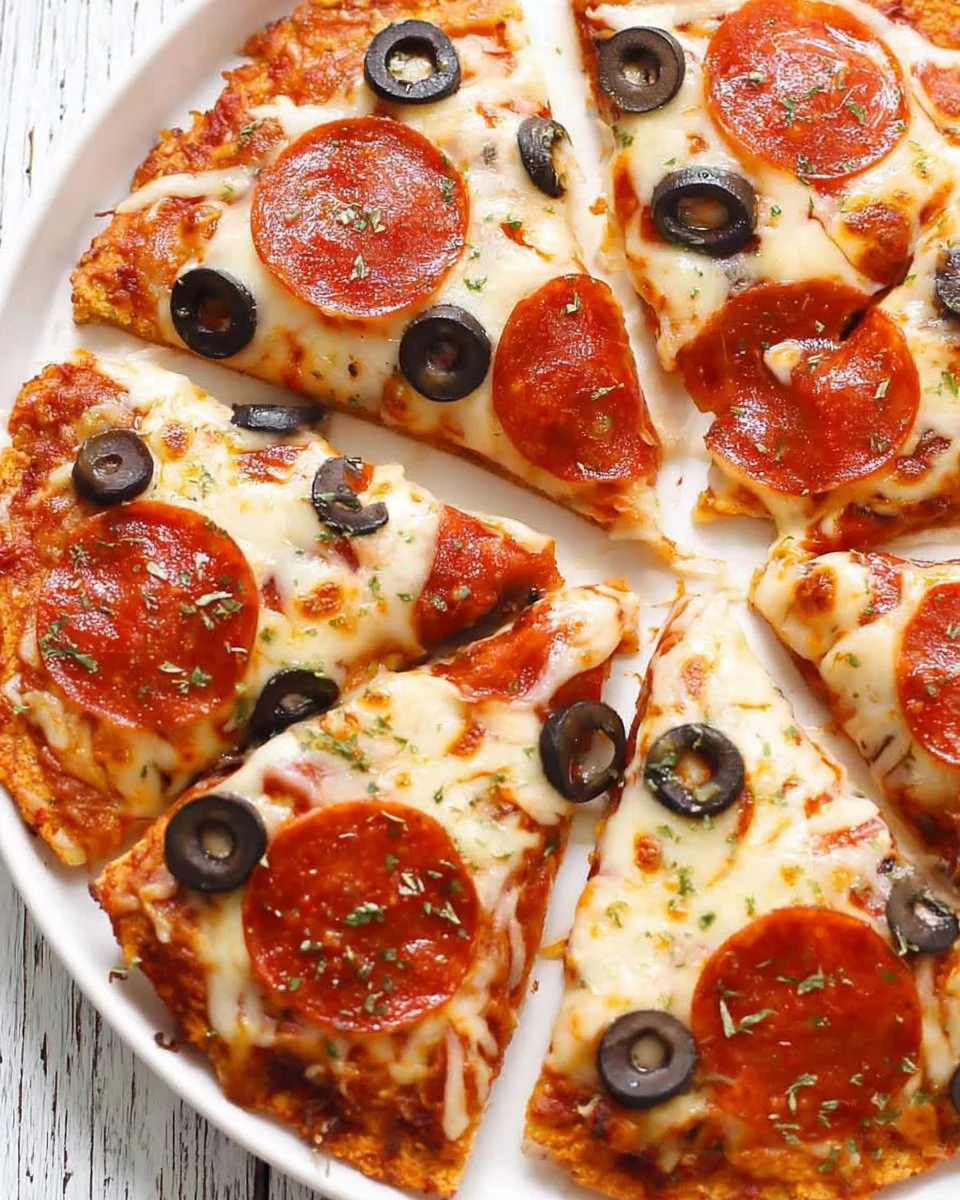 Delicious homemade Chicken Crust Pizza with toppings and fresh ingredients.