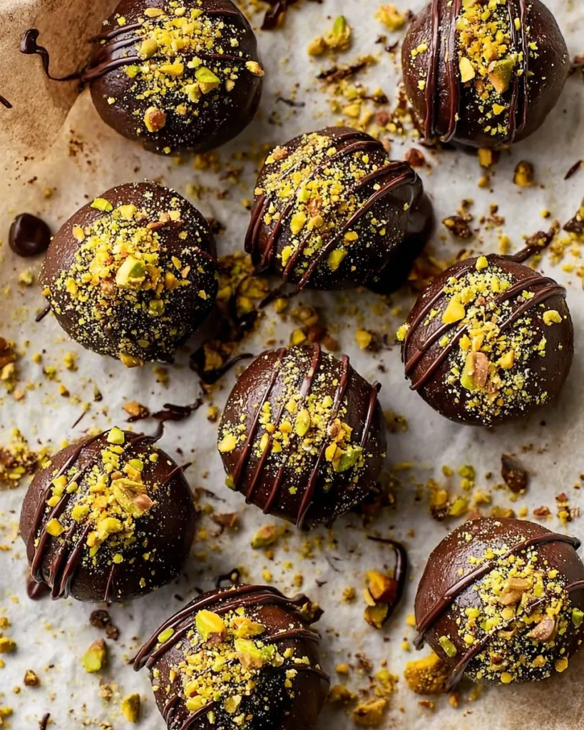Chocolate-dipped pistachio energy balls delicious healthy snack