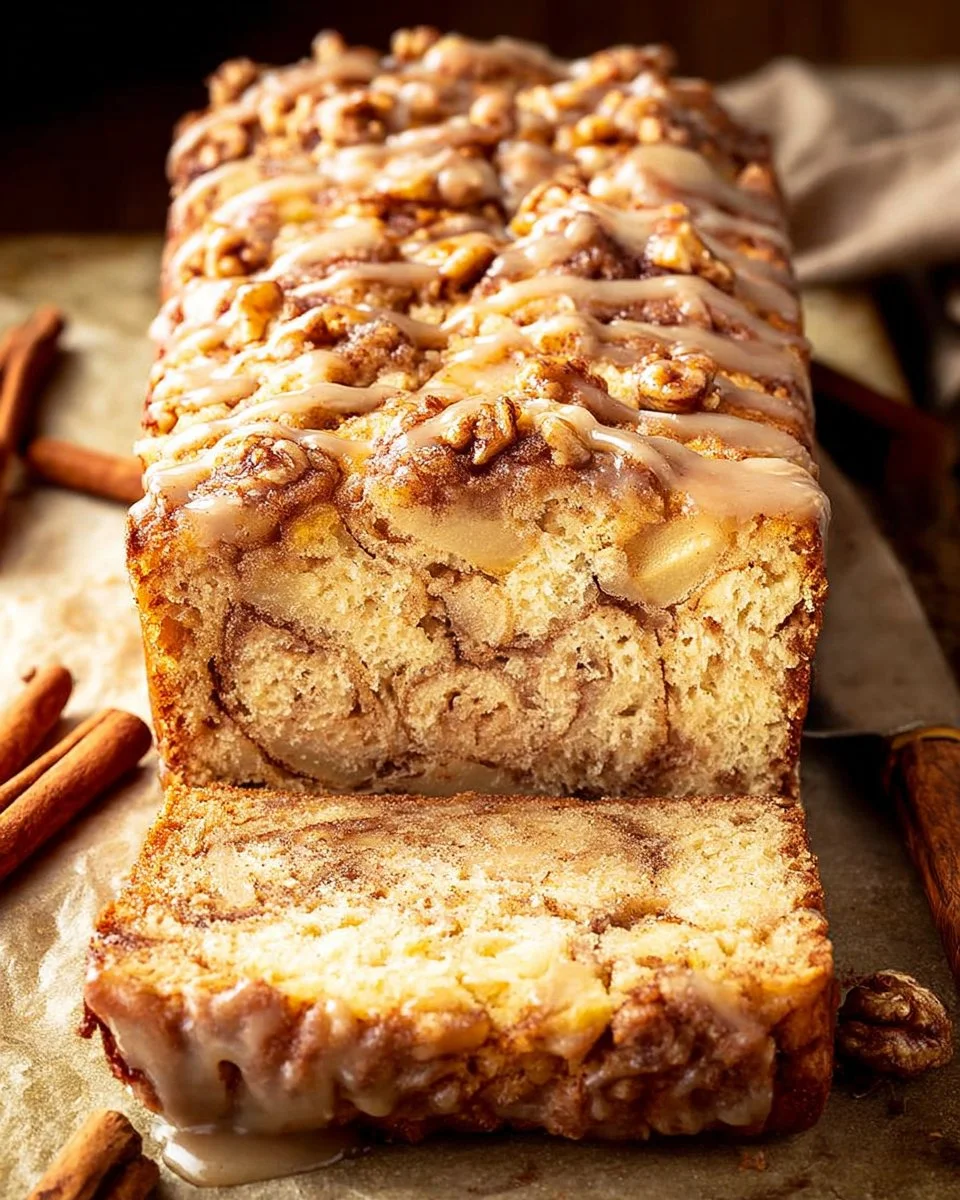 Freshly baked Cinnamon Apple Bread with a swirl of cinnamon and chunks of apple