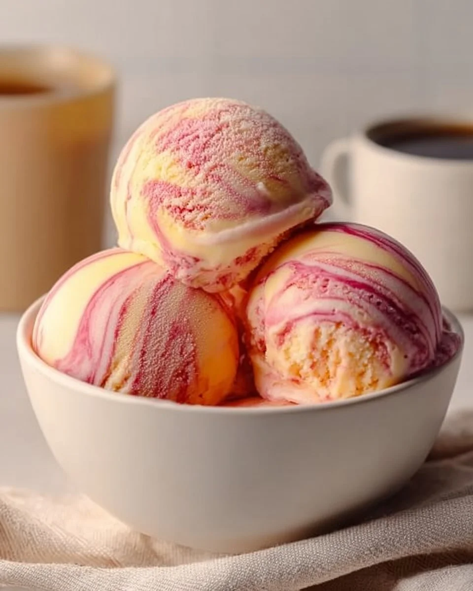 Delicious Coconut Mango Strawberry Sorbet served in a bowl