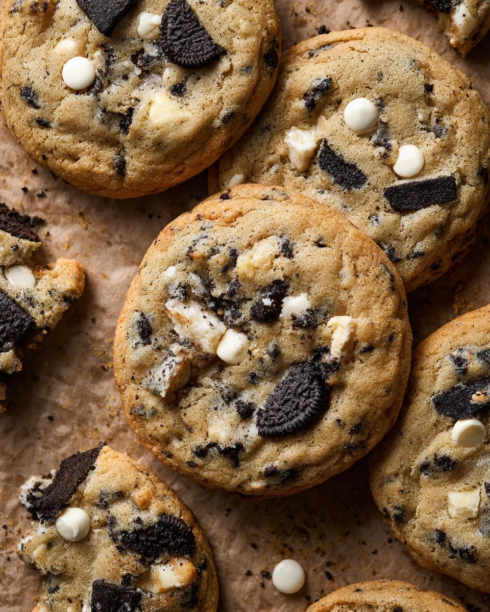 Delicious Cookies and Cream Cookies with chocolate chunks and creamy filling