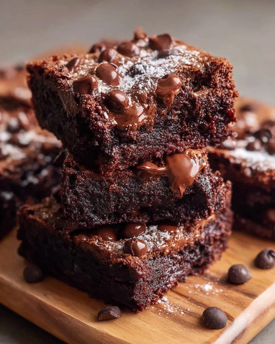 Delicious cottage cheese brownies on a white plate with chocolate drizzle