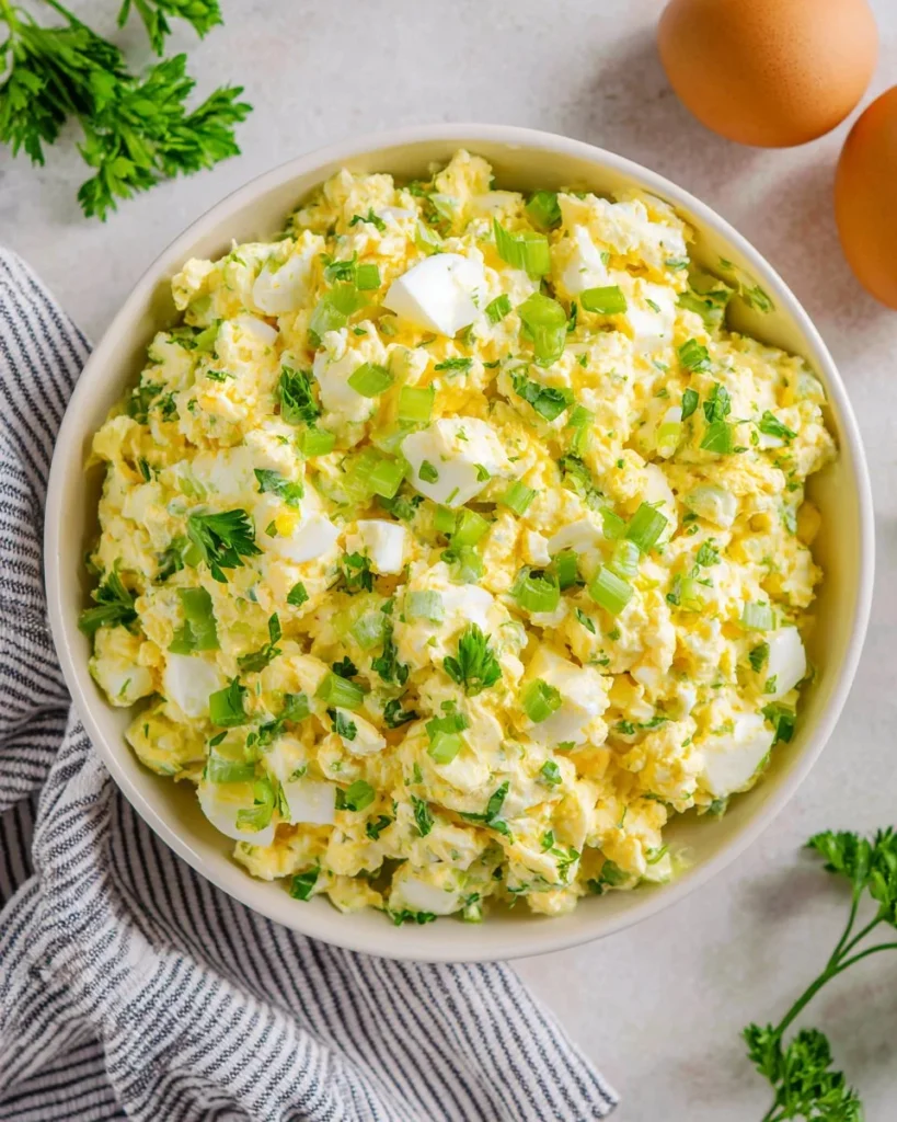 Healthy cottage cheese egg salad with fresh herbs and spices