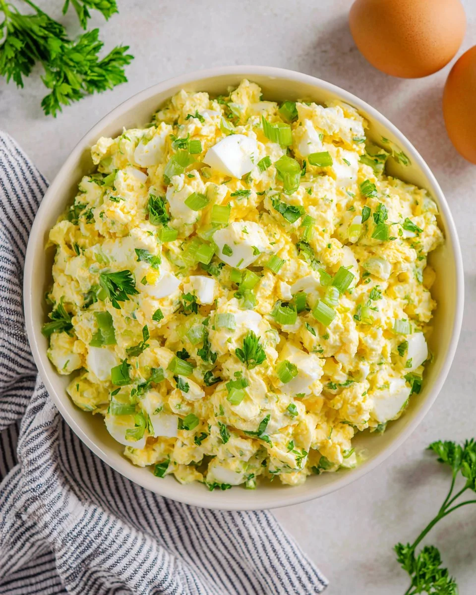 Healthy cottage cheese egg salad with fresh herbs and spices