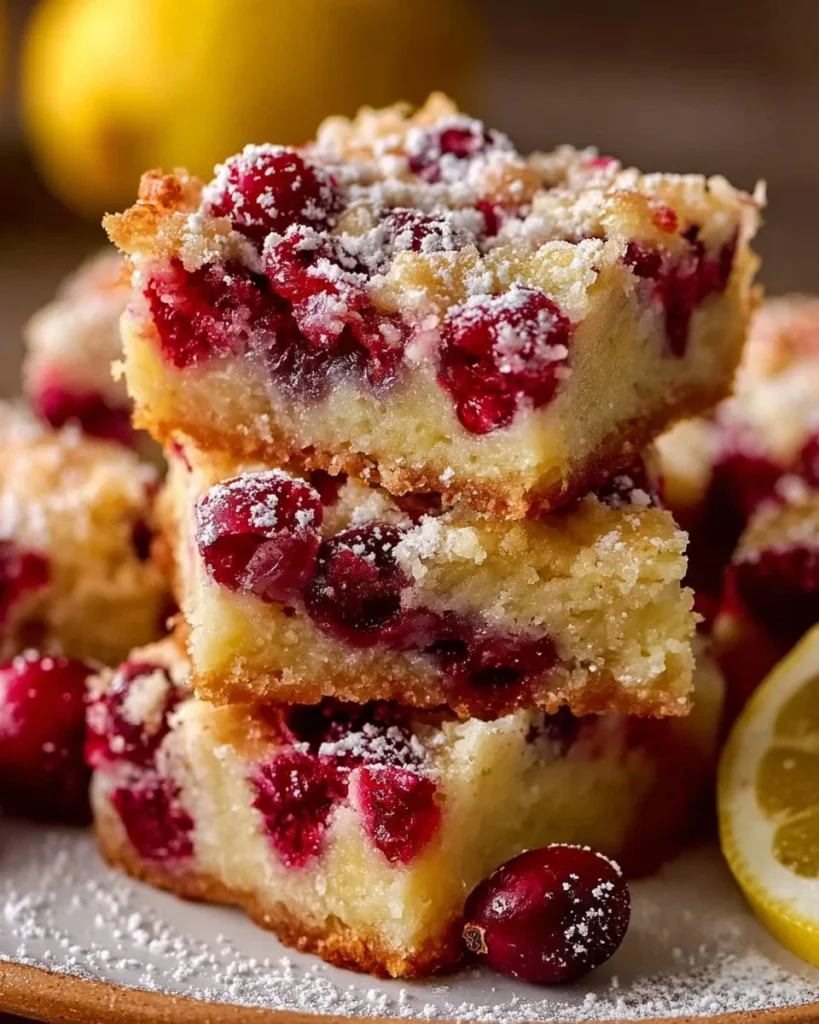 Healthy Cranberry Lemon Bars with fresh cranberries and lemon zest