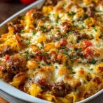 Delicious beef casserole with pasta and cheese - comfort food at its best