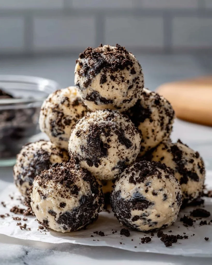 Delicious Cream Cheese Oreo Protein Balls ready to snack on.