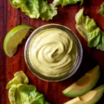 Creamy avocado dressing made with lime zest and fresh avocados.