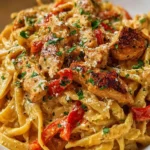 Creamy Cajun chicken pasta served in a bowl with herbs and spices