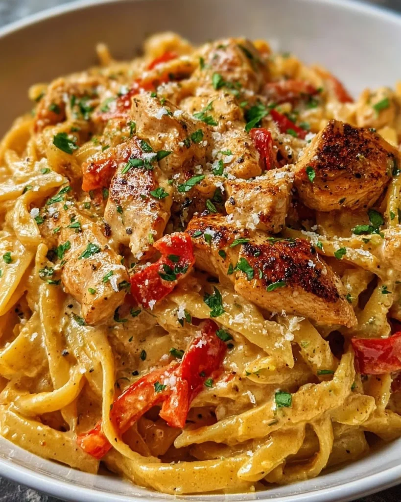 Creamy Cajun chicken pasta served in a bowl with herbs and spices