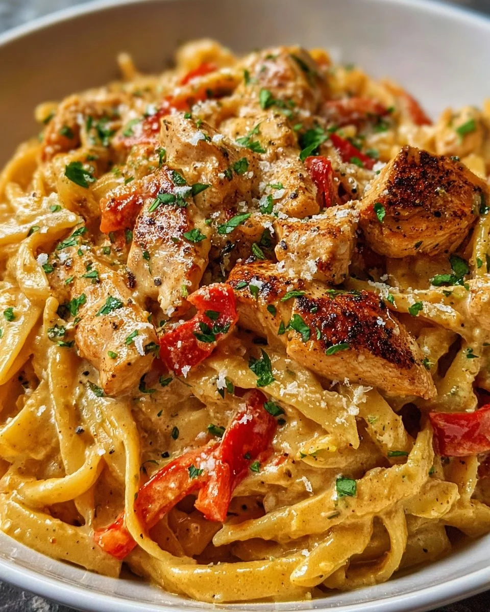 Creamy Cajun chicken pasta served in a bowl with herbs and spices