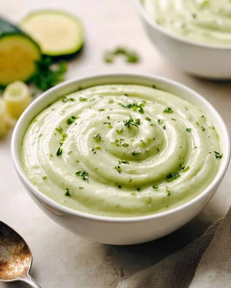 Creamy zucchini sauce served on pasta with fresh herbs