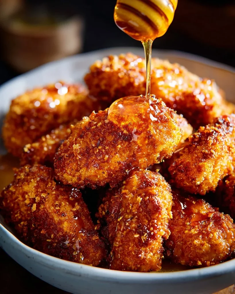 Crispy hot honey chicken served with a side of dipping sauce