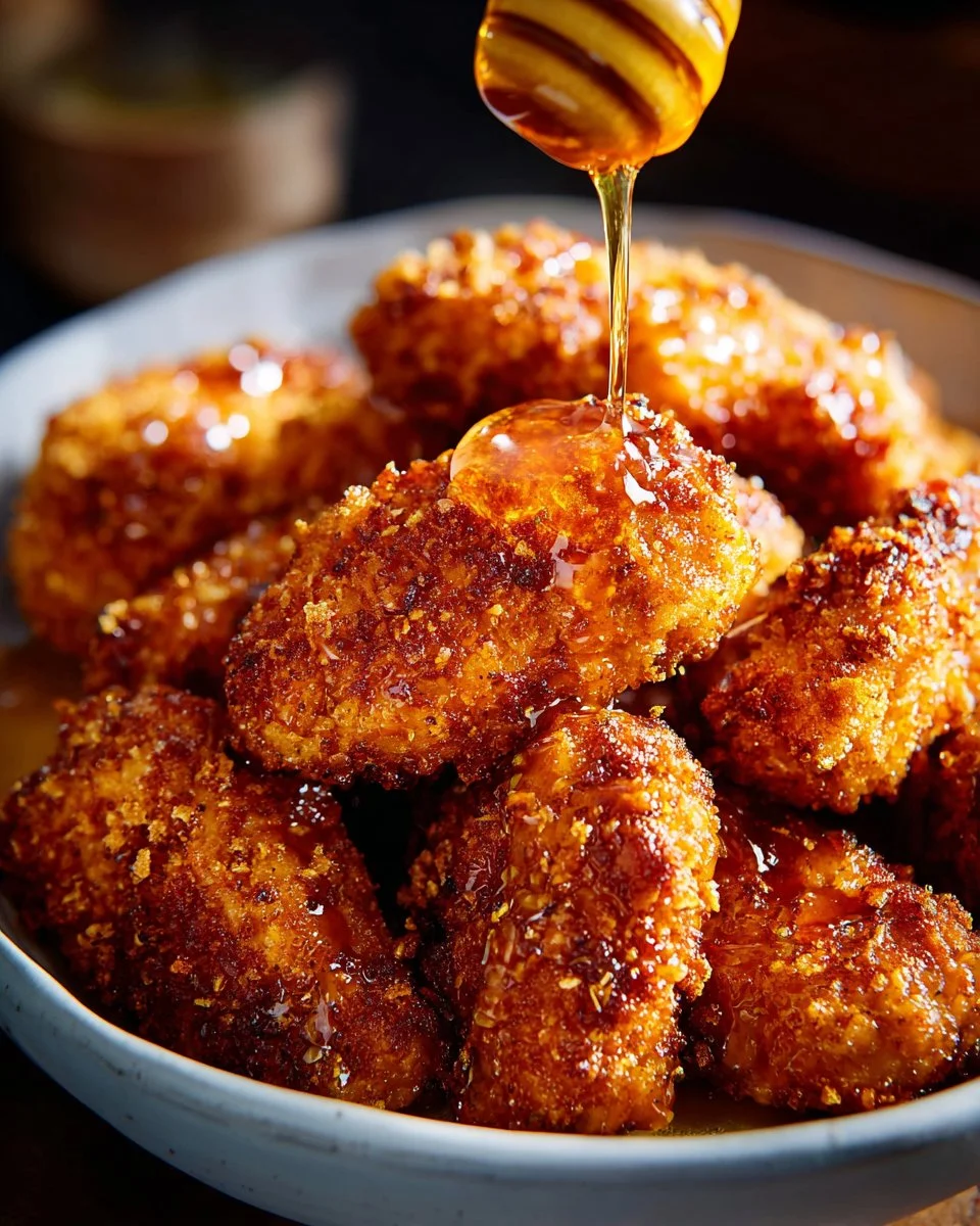 Crispy hot honey chicken served with a side of dipping sauce