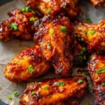 Crispy oven baked chicken wings ready to be served with dipping sauce.