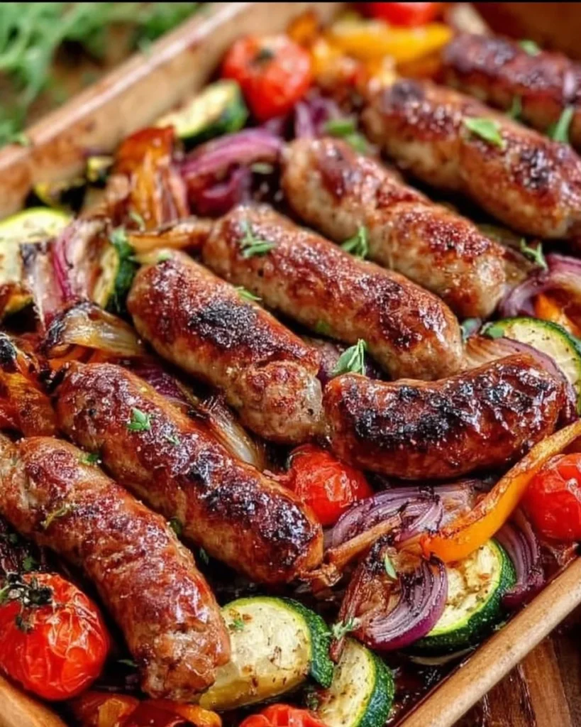 Crispy sheet pan dinner with sausage and assorted vegetables