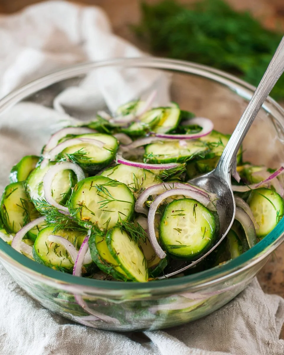 Fresh Cucumber Dill Salad with yogurt dressing and herbs