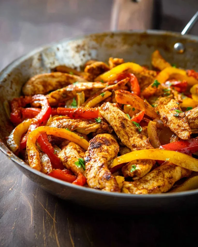 Delicious 30-minute chicken fajitas served with colorful peppers and onions