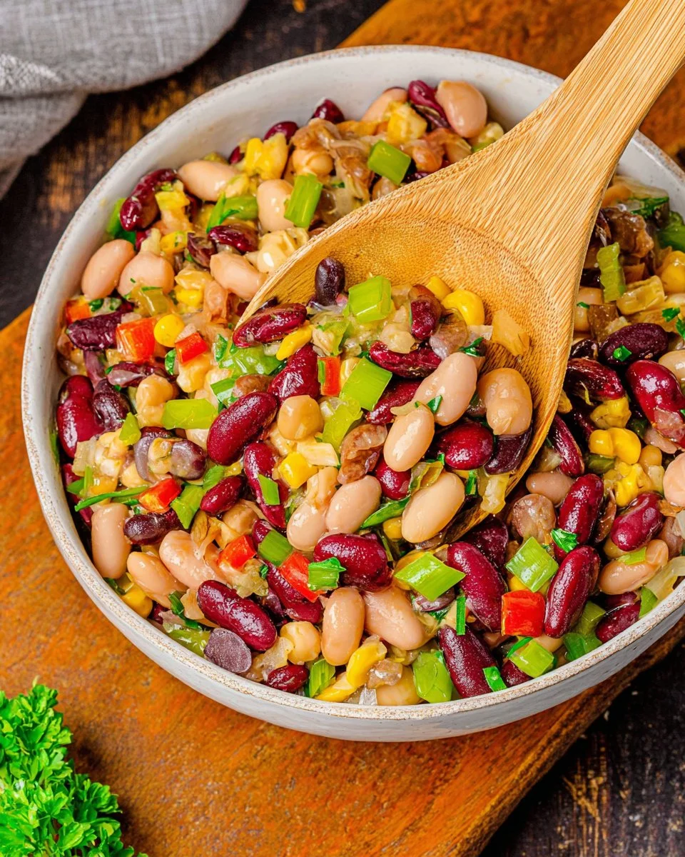 Colorful Easy 5 Bean Salad with assorted beans and vegetables