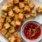 Crispy air fryer tofu nuggets served with dipping sauce