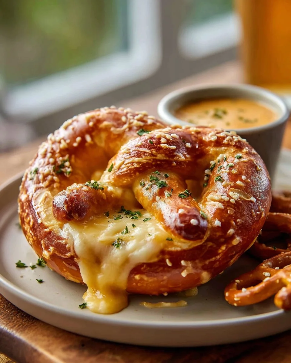 Delicious cheese stuffed pretzels fresh from the oven