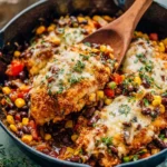 Delicious Easy Cowboy Chicken served on a plate with colorful vegetables.