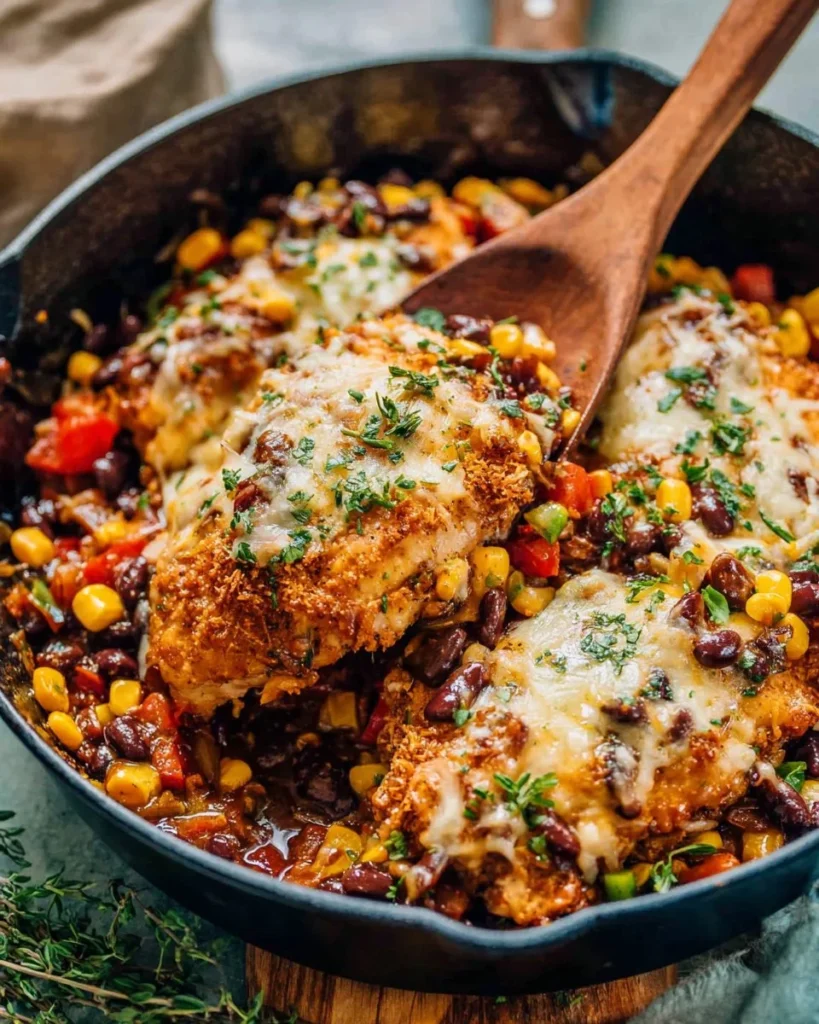Delicious Easy Cowboy Chicken served on a plate with colorful vegetables.