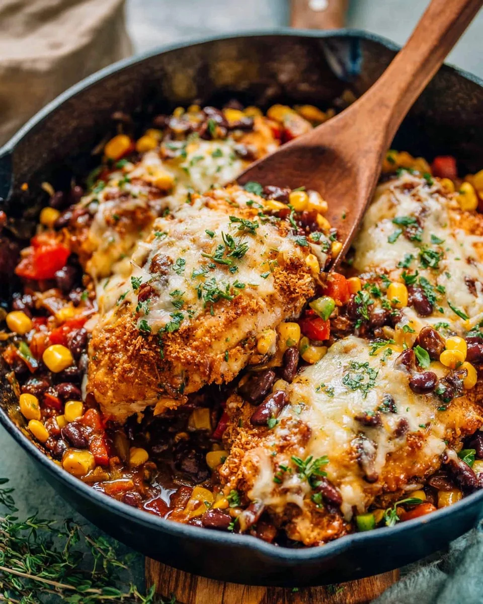 Delicious Easy Cowboy Chicken served on a plate with colorful vegetables.