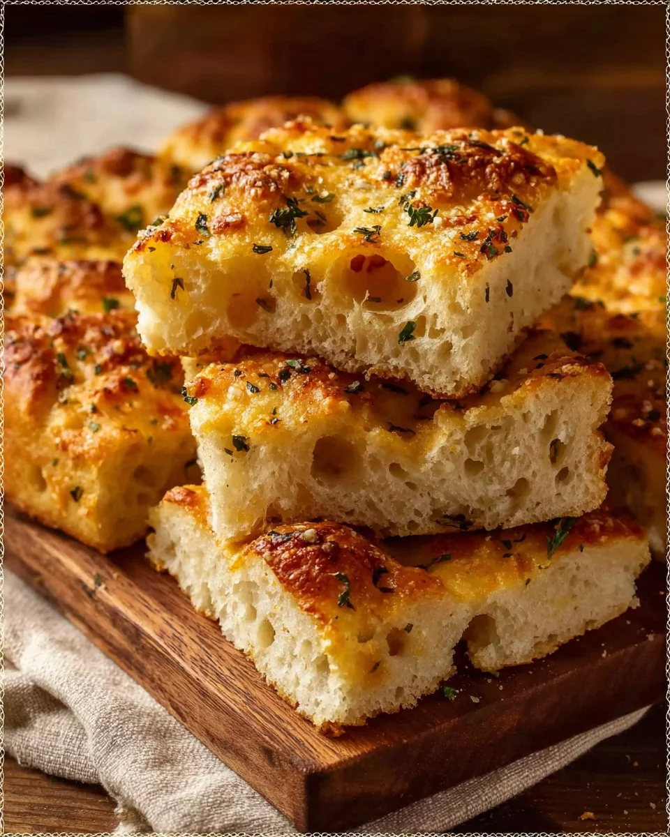 Homemade garlic parmesan focaccia bread with herbs