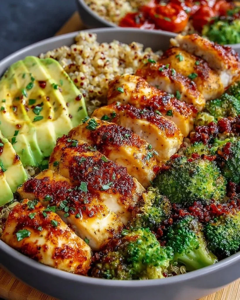 High protein chicken meal prep bowls ready for healthy eating