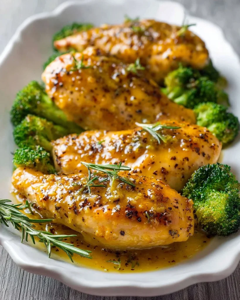 Easy Honey Mustard Chicken dish with vibrant glaze on tender chicken breasts