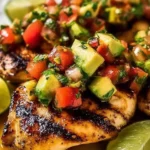 Delicious easy lime chicken dinner served on a plate with fresh herbs.