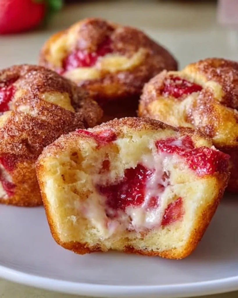 Deliciously baked strawberry muffins topped with French toast style ingredients