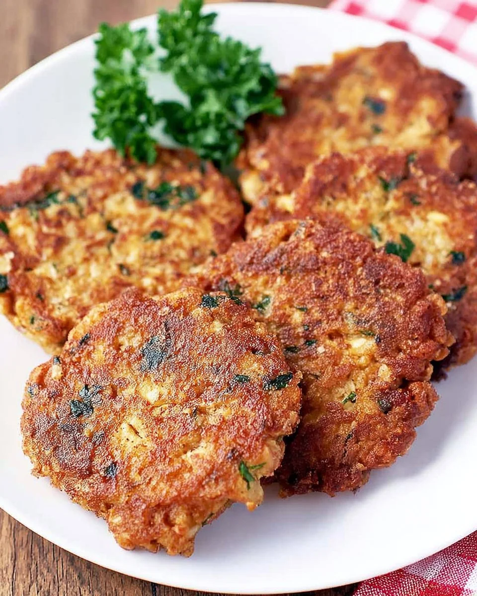 Deliciously cooked easy weeknight tuna patties on a plate.