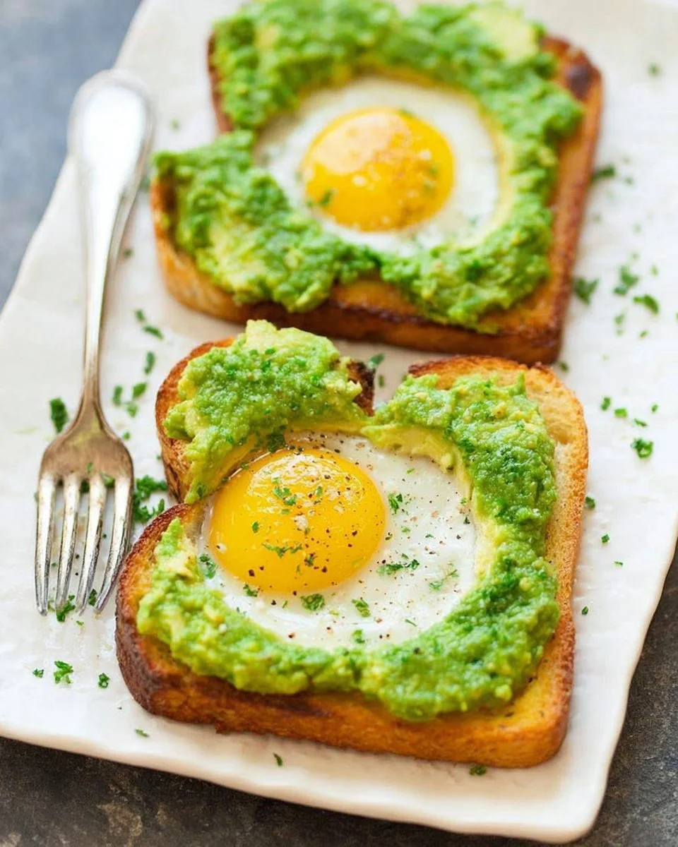 Delicious Egg-In-A-Hole avocado toast topped with fresh ingredients.