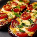 Delicious Eggplant topped with Tomatoes and Mozzarella cheese