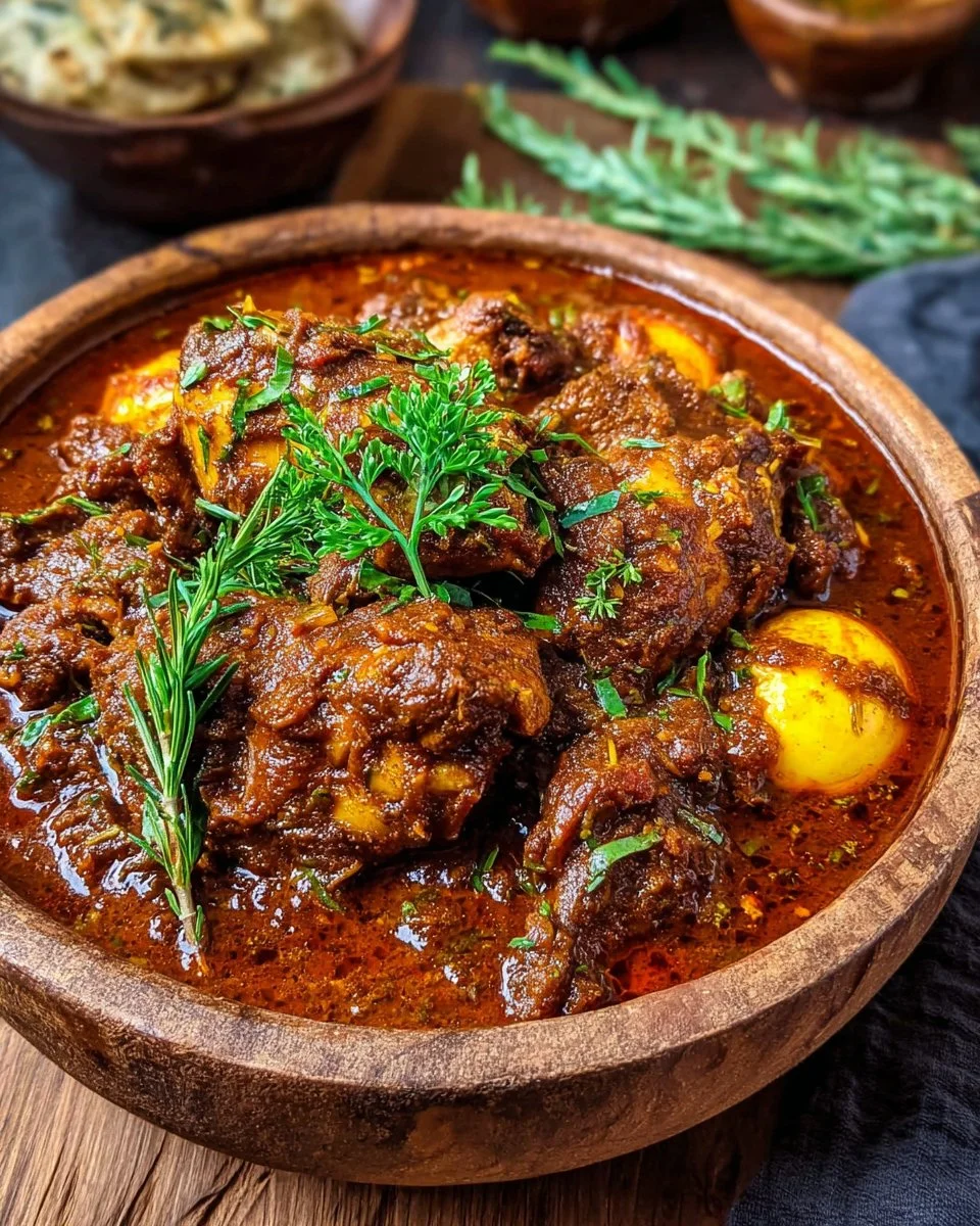 Delicious Ethiopian Doro Wot chicken stew with spices and herbs.
