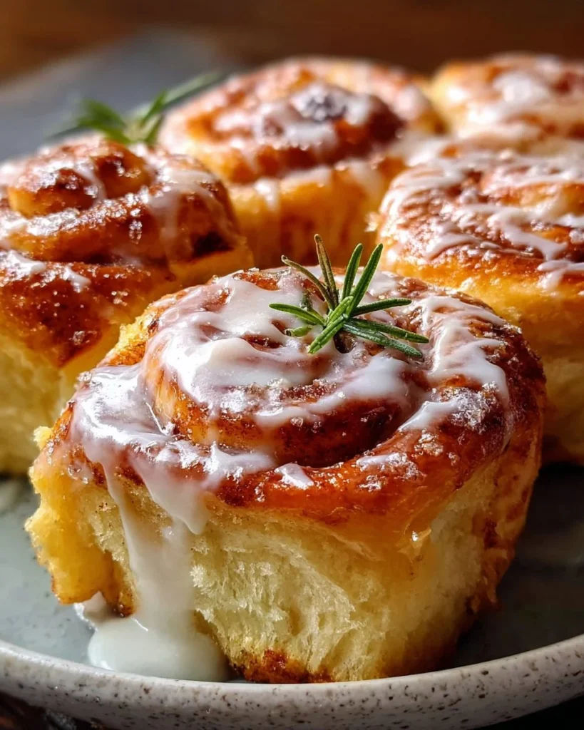 Fluffy sourdough discard cinnamon rolls topped with icing