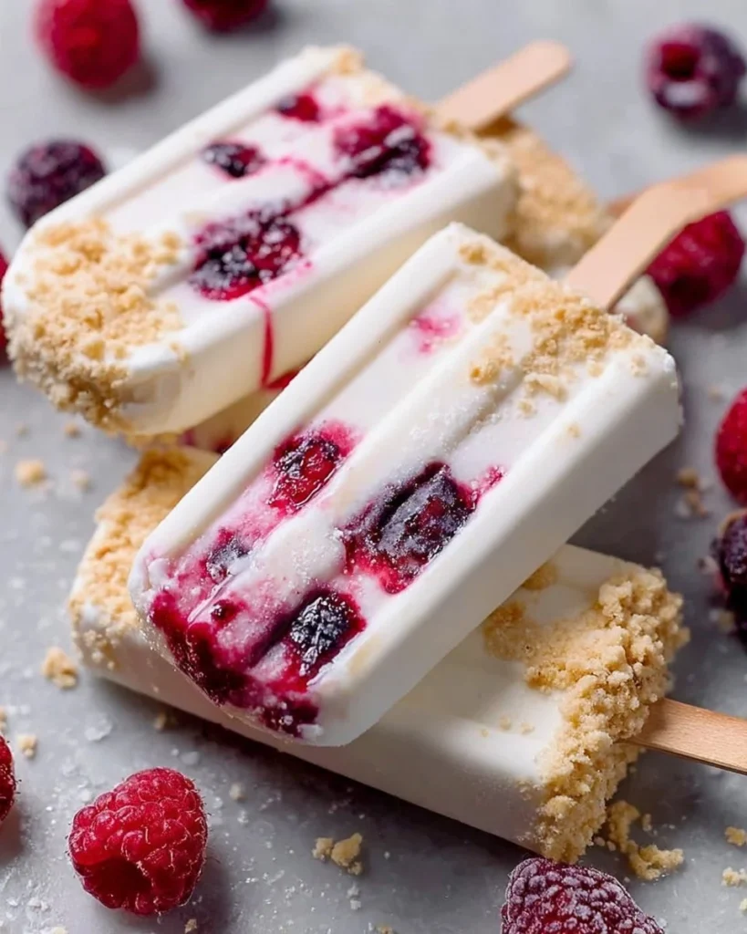 Delicious frozen cheesecake pops topped with chocolate and berries