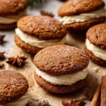 Delicious Gingerbread Cookie Sandwiches filled with creamy frosting