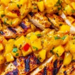 Delicious grilled chicken served with mango-pineapple salsa