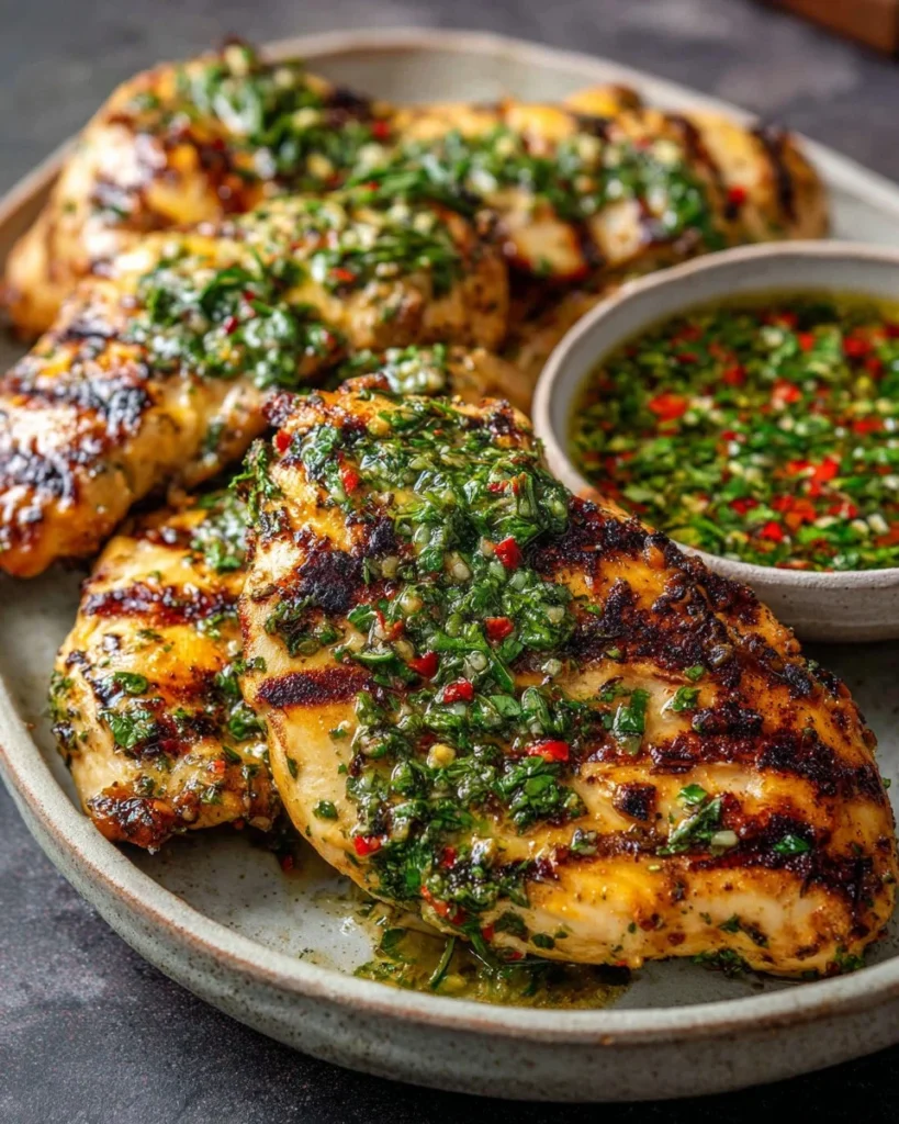 Delicious grilled chimichurri chicken served with fresh herbs