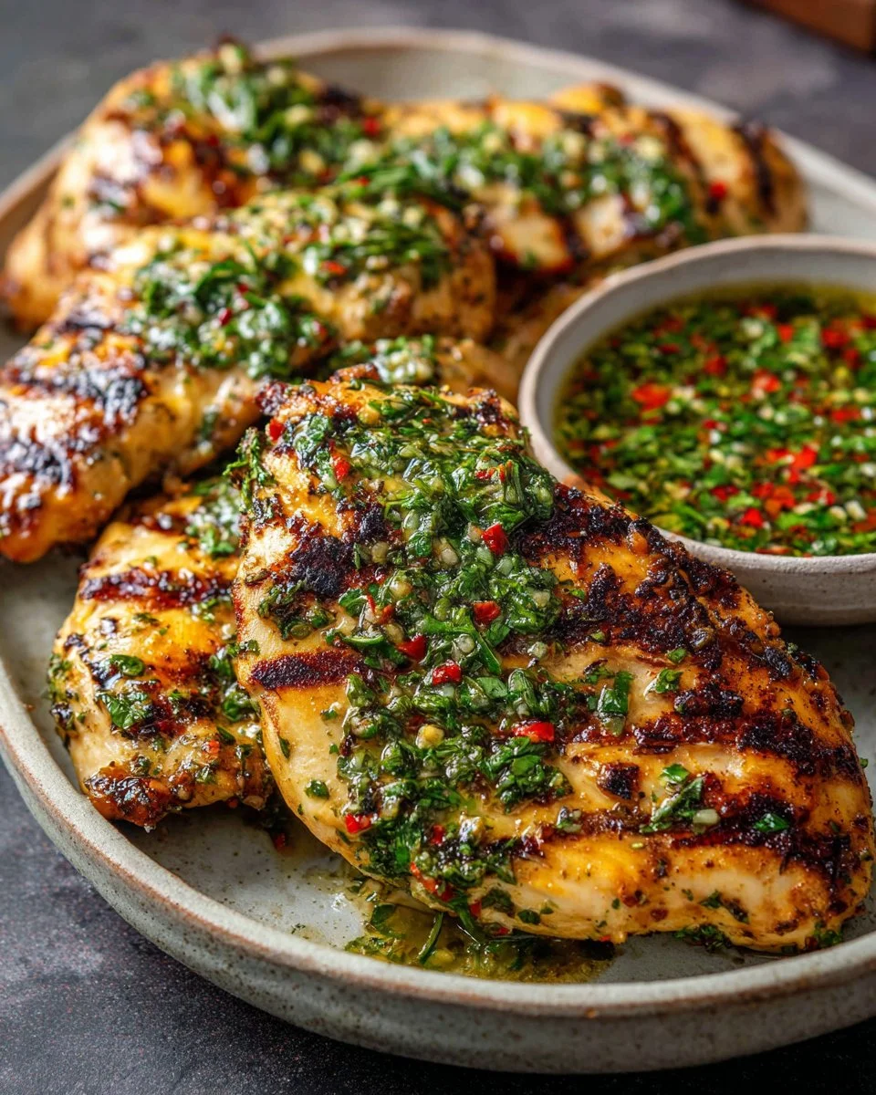 Delicious grilled chimichurri chicken served with fresh herbs